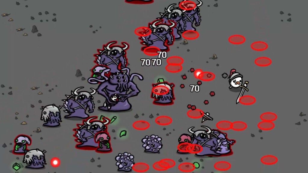 Brotato character battling a wave of enemies.