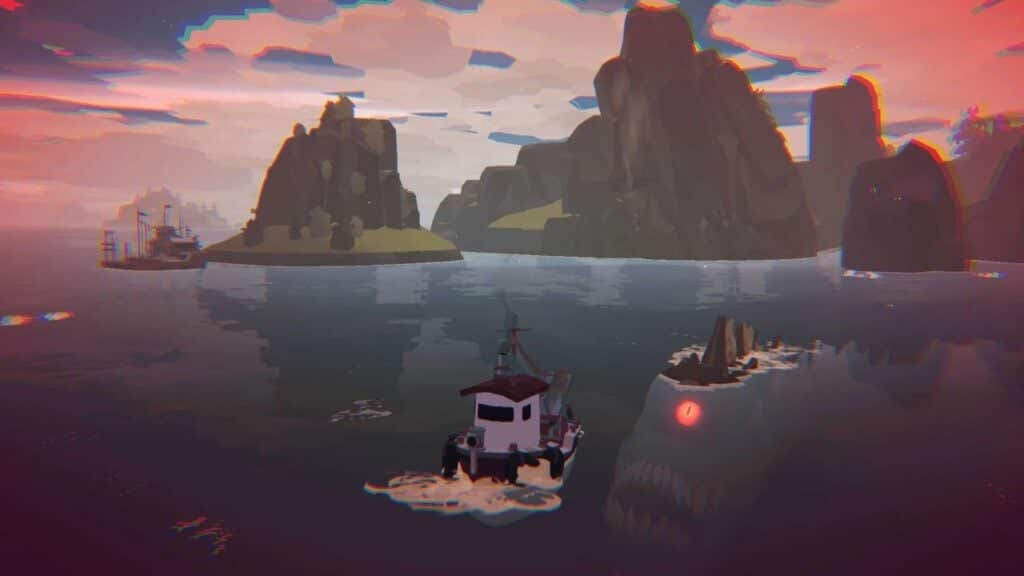 Feature image for our best new Android sales and deals. It is a screen from Dredge, showing a player boat on the surface of the sea, with a large sea monster swimming towards it, mouth open.