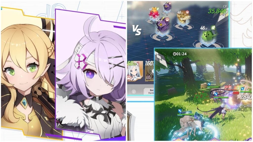 image for our eversoul entry, the image features official art of 2 characters as well as screenshots of gameplay